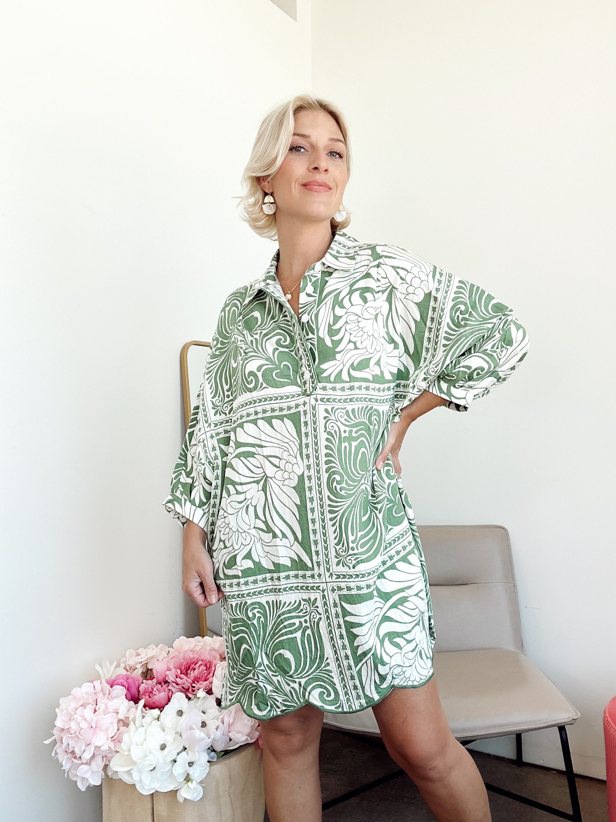 Bree Print Shirt Dress Green