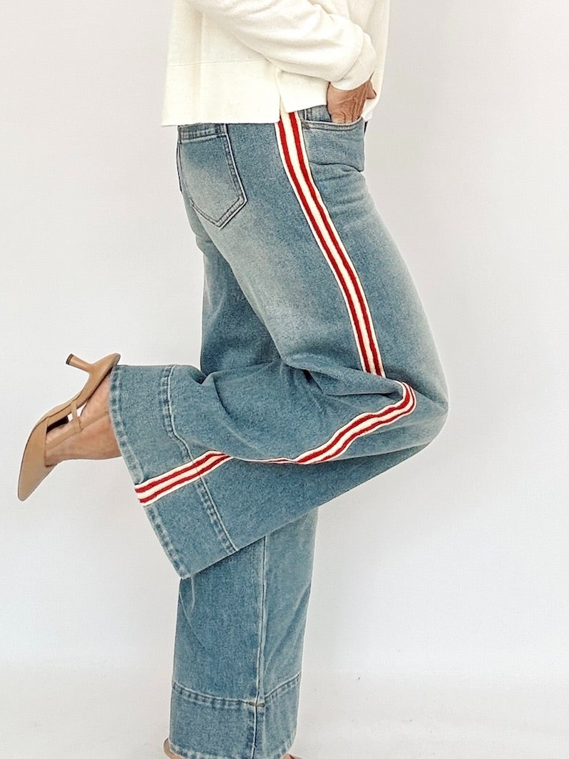 Harper Side Stripe Wide Leg Jeans