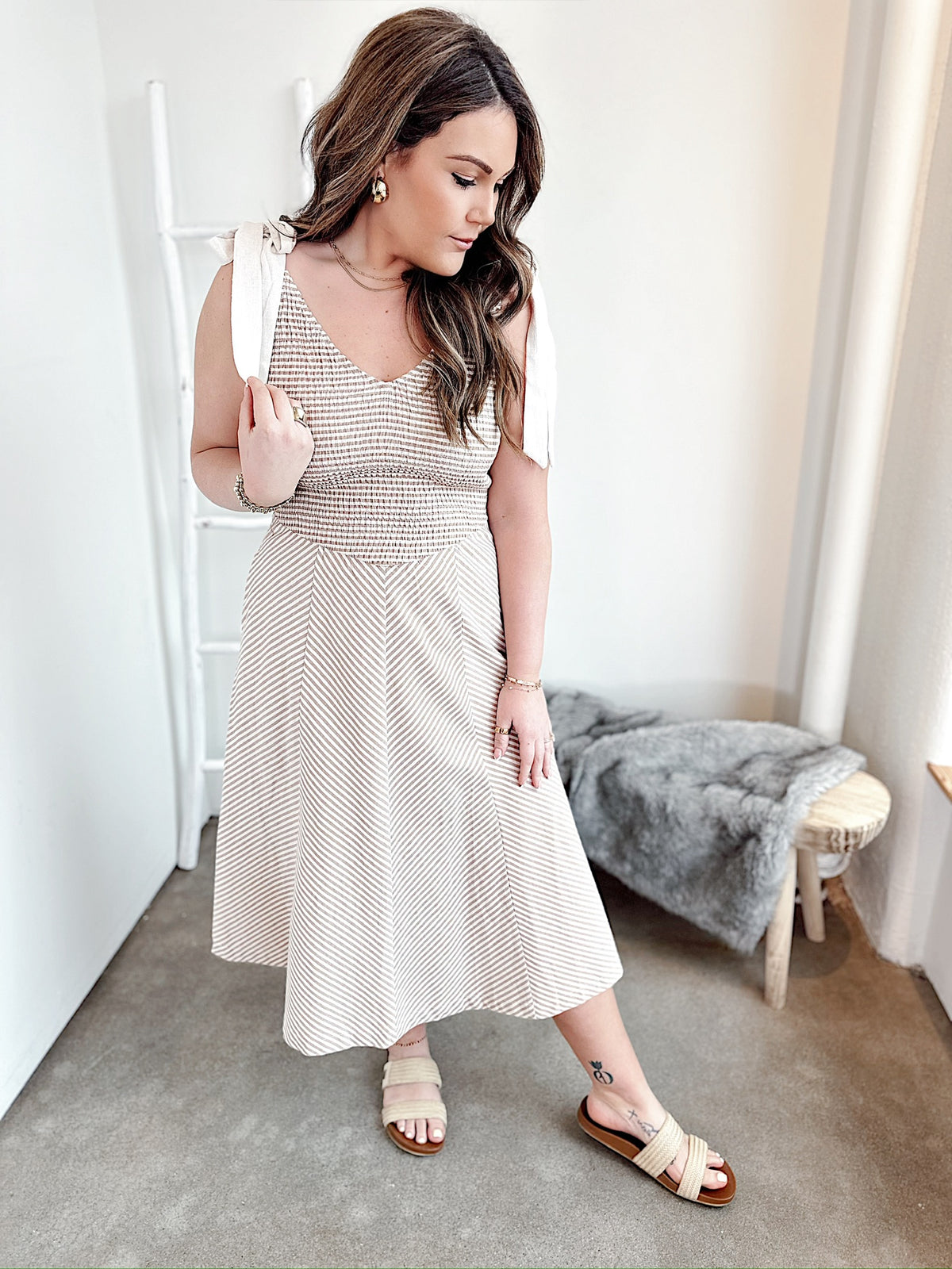 Willow Linen Striped Midi Dress