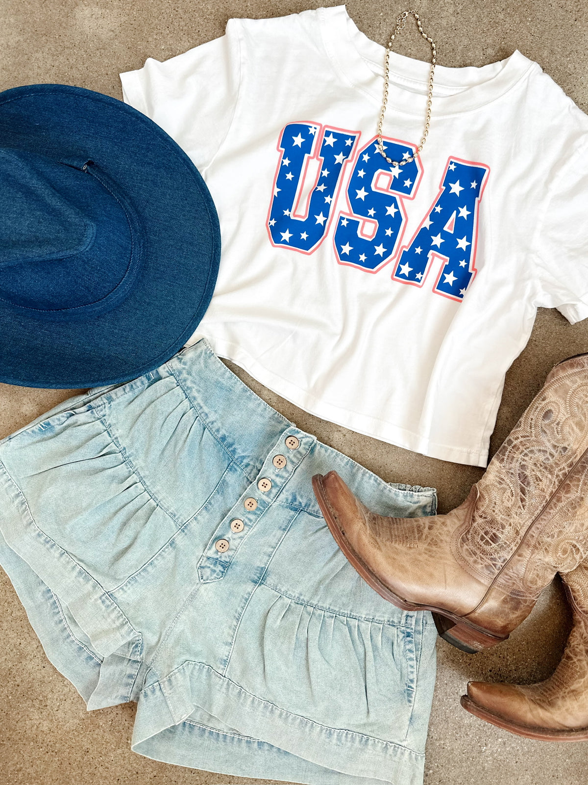 USA Crop Top White