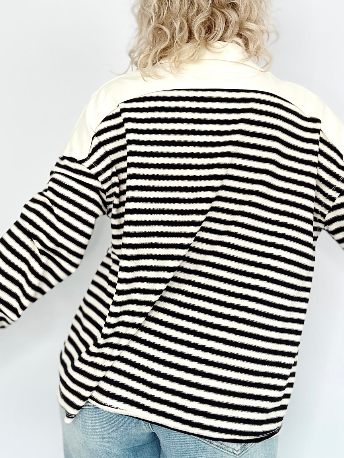 Emma Striped Henley Sweatshirt Black
