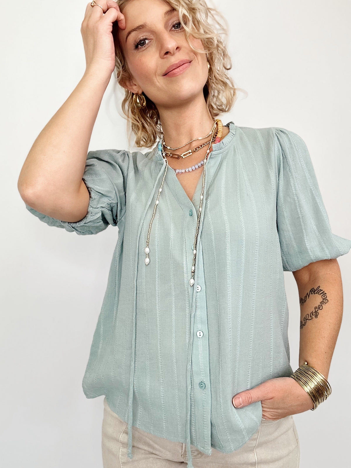 Kat Linen Blended Blouse Sage