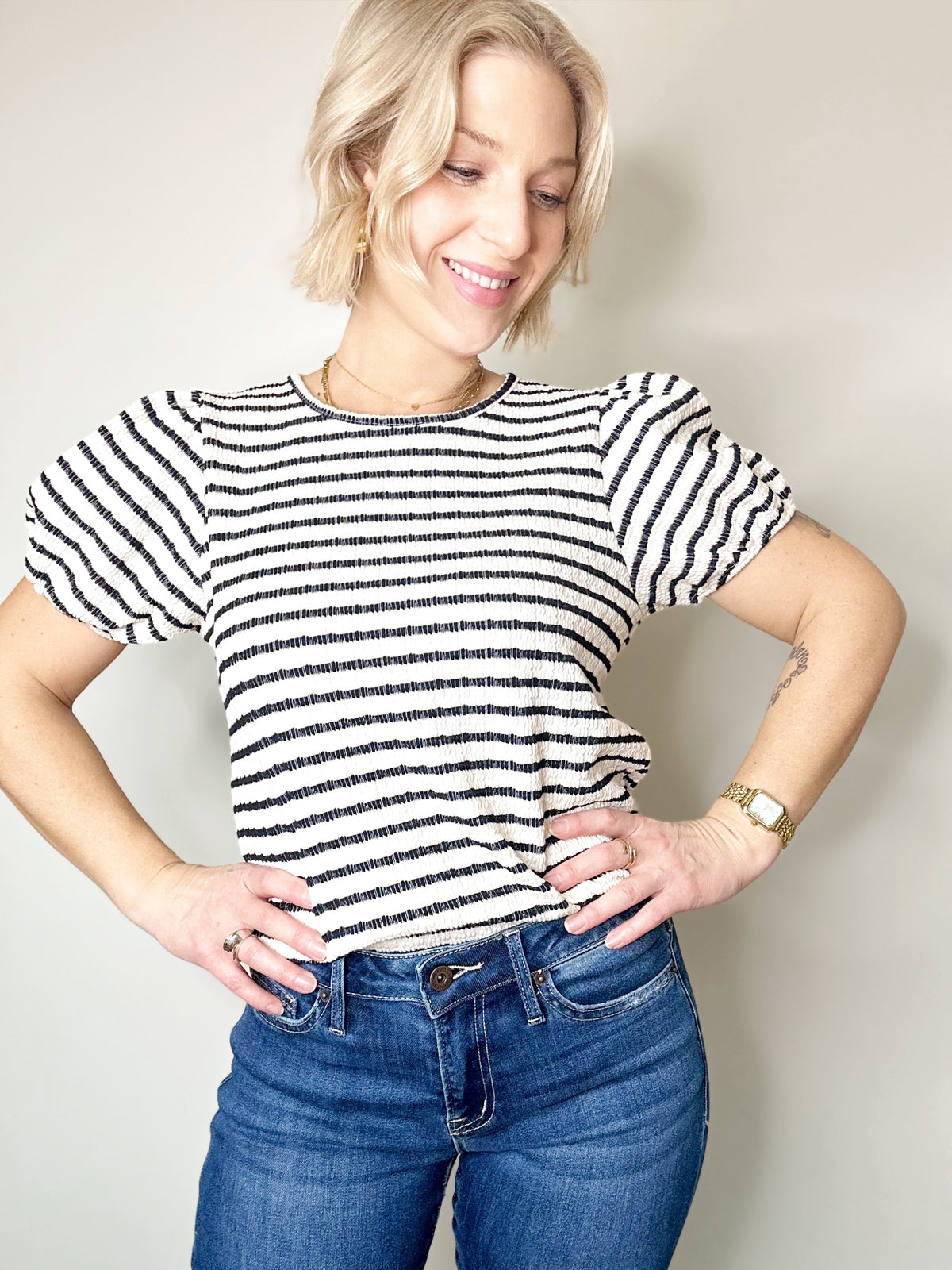 Carol Striped Puff Sleeve Top