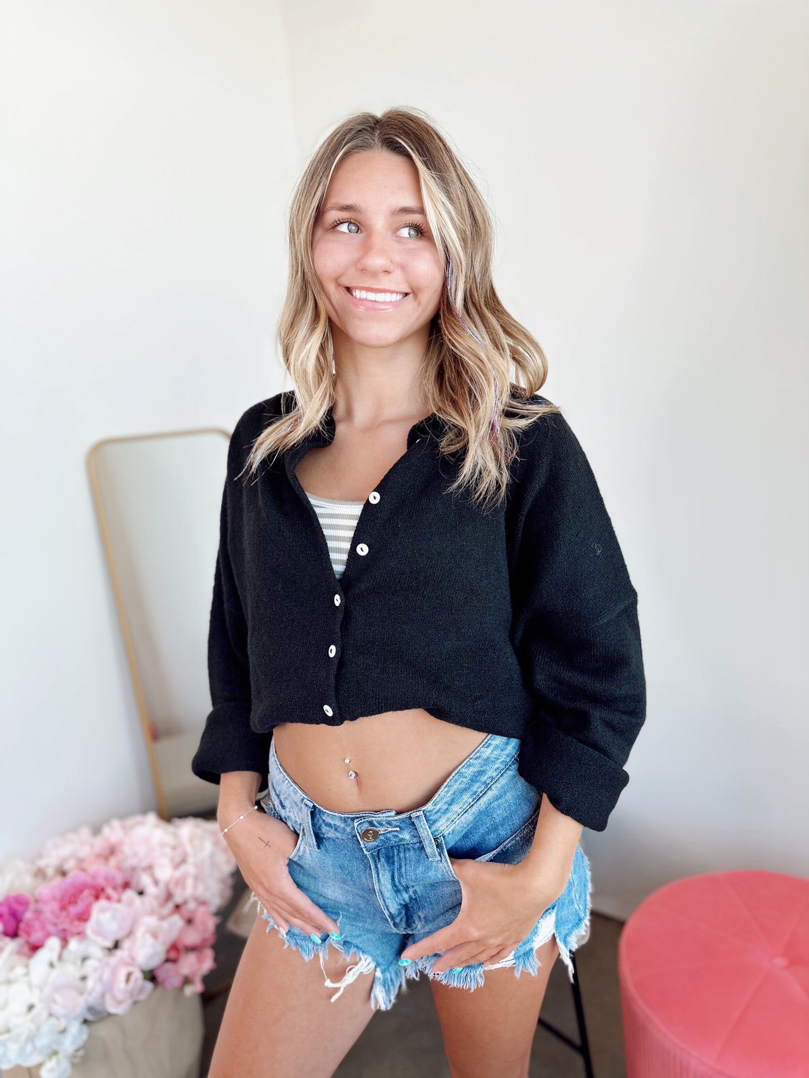 Piper Button Up Cardigan Black