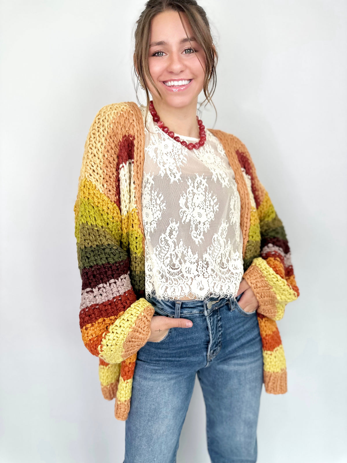 Rana Rainbow Crochet Cardigan Autumn Leaves