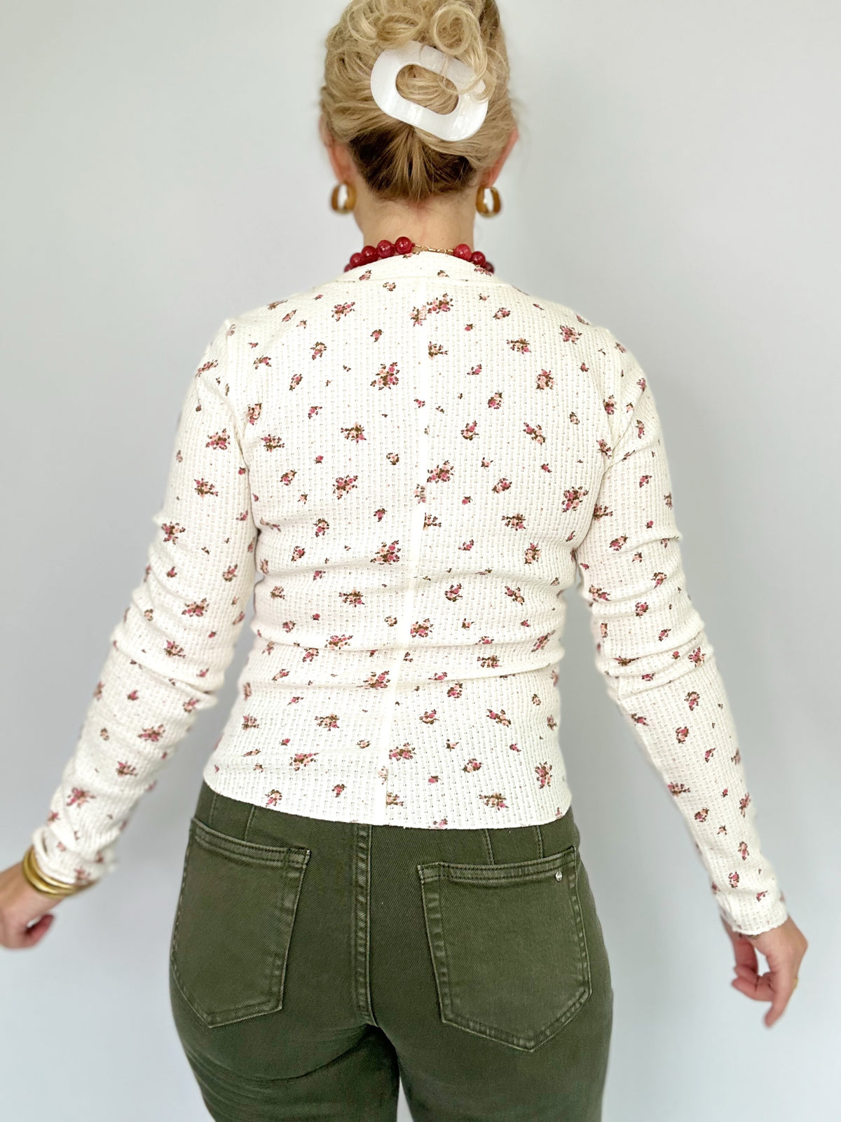 Ruth Floral Snap Front Waffle Top
