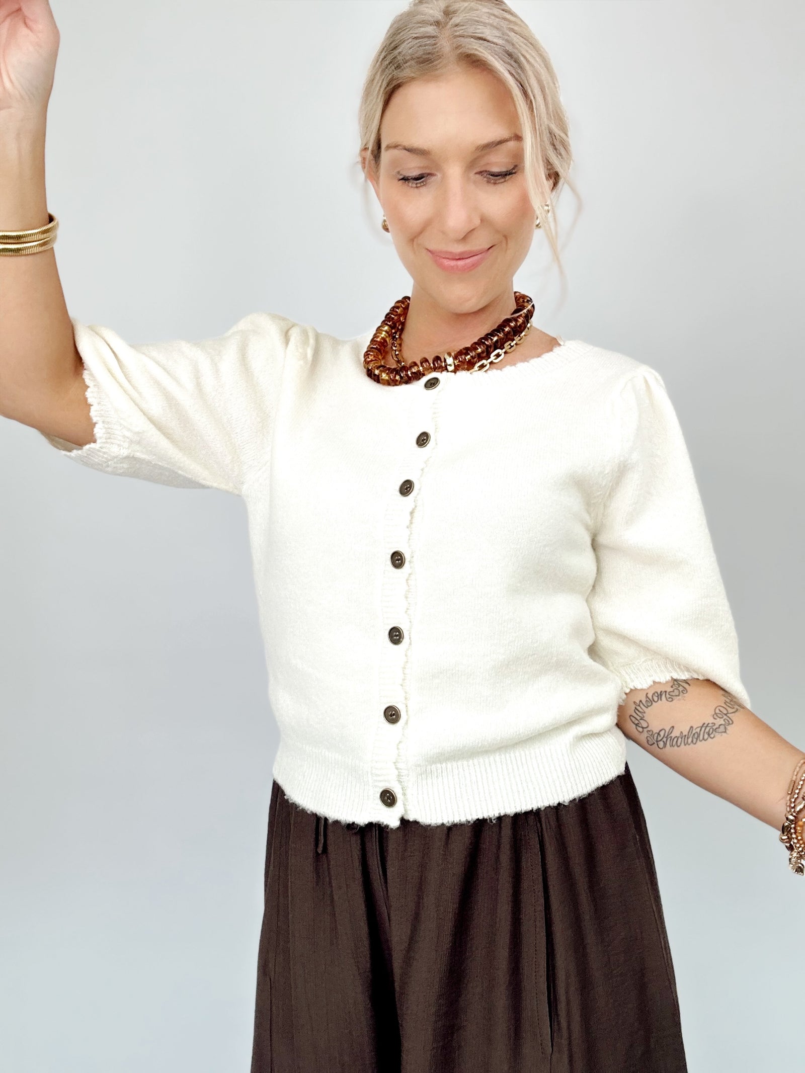 Ginny Puff Sleeve Sweater Cardigan