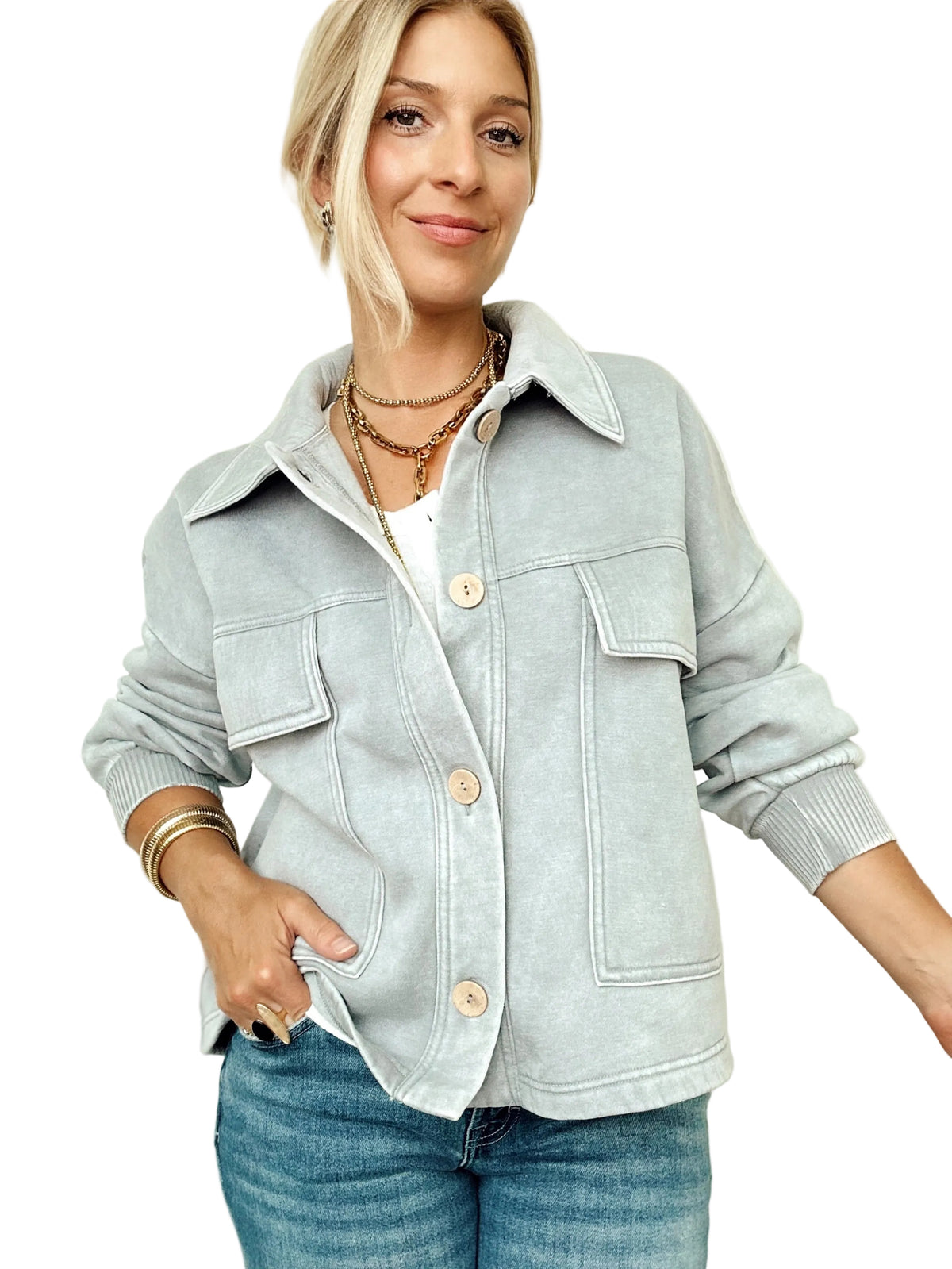 Sybil Fleece Cropped Shacket Sleet