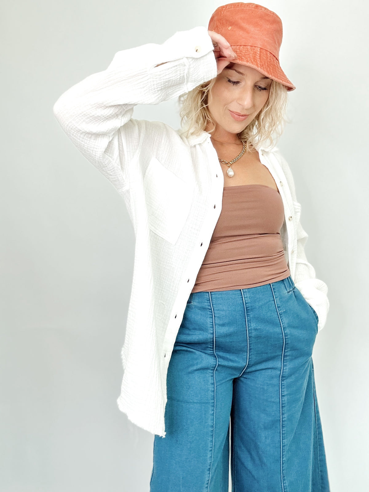 Natalie Gauze Button Down Shirt White