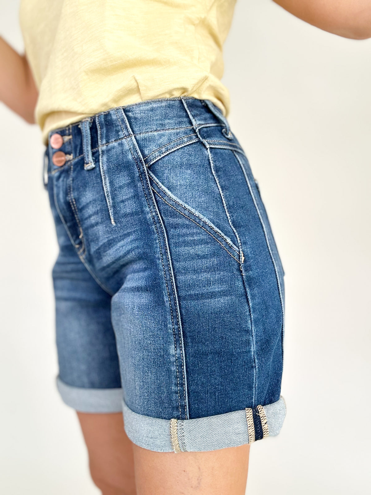 Eileen High Rise Seamed Roll Up Shorts