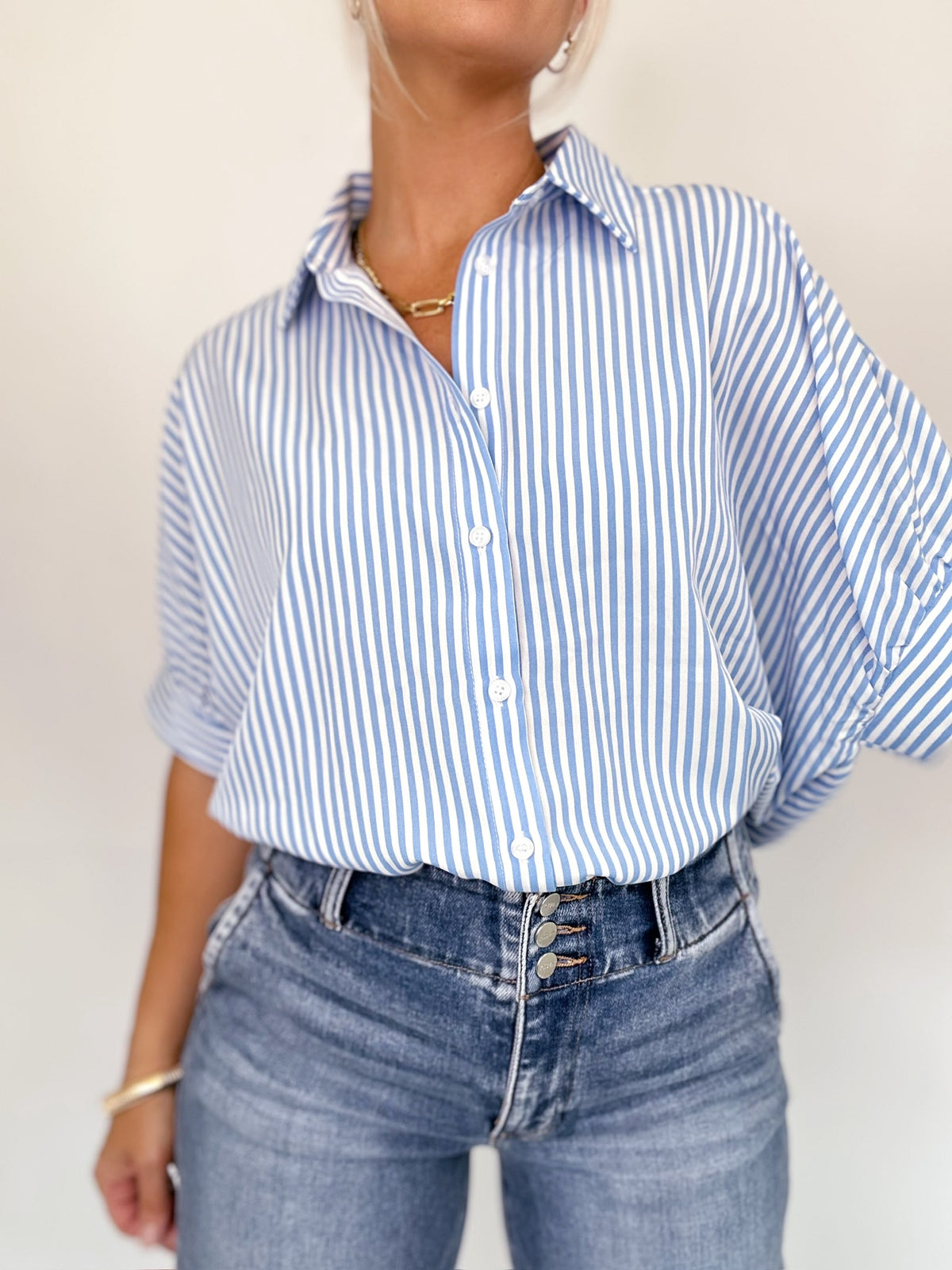 Ellen Button Down Stripe Shirt Blue