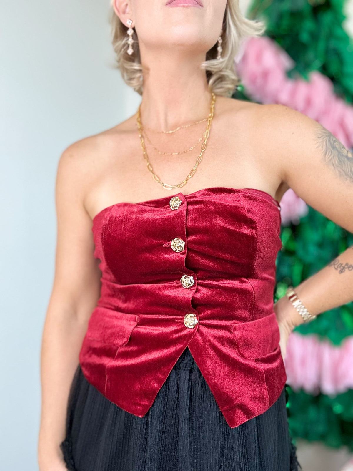 Noel Velvet Tube Top Red