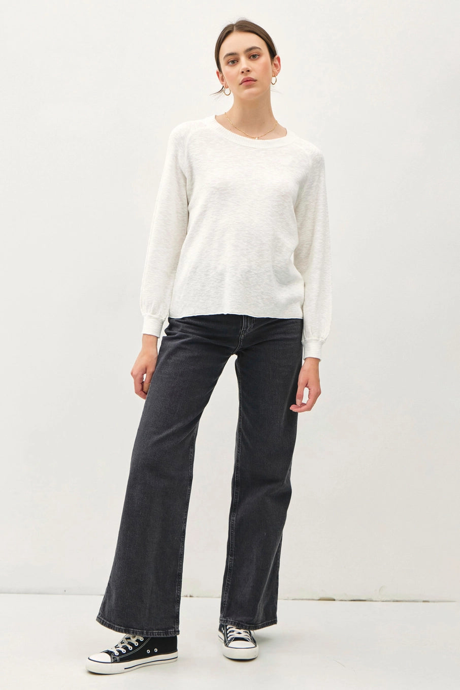 Melody Raglan Long Sleeve Slub Sweater