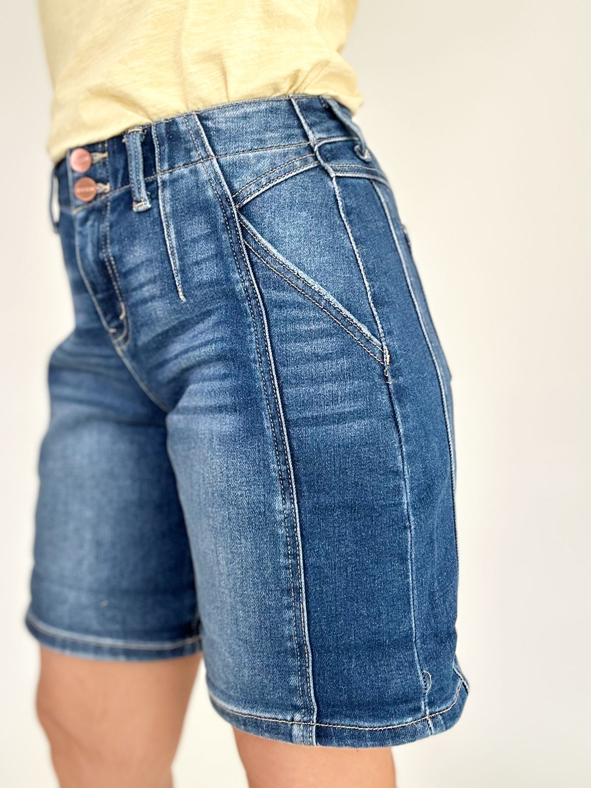 Eileen High Rise Seamed Roll Up Shorts