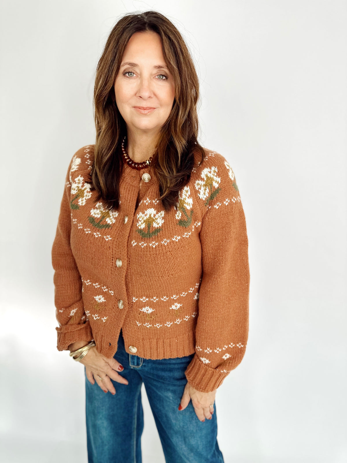 Chantel Flower Button Down Sweater Cardigan