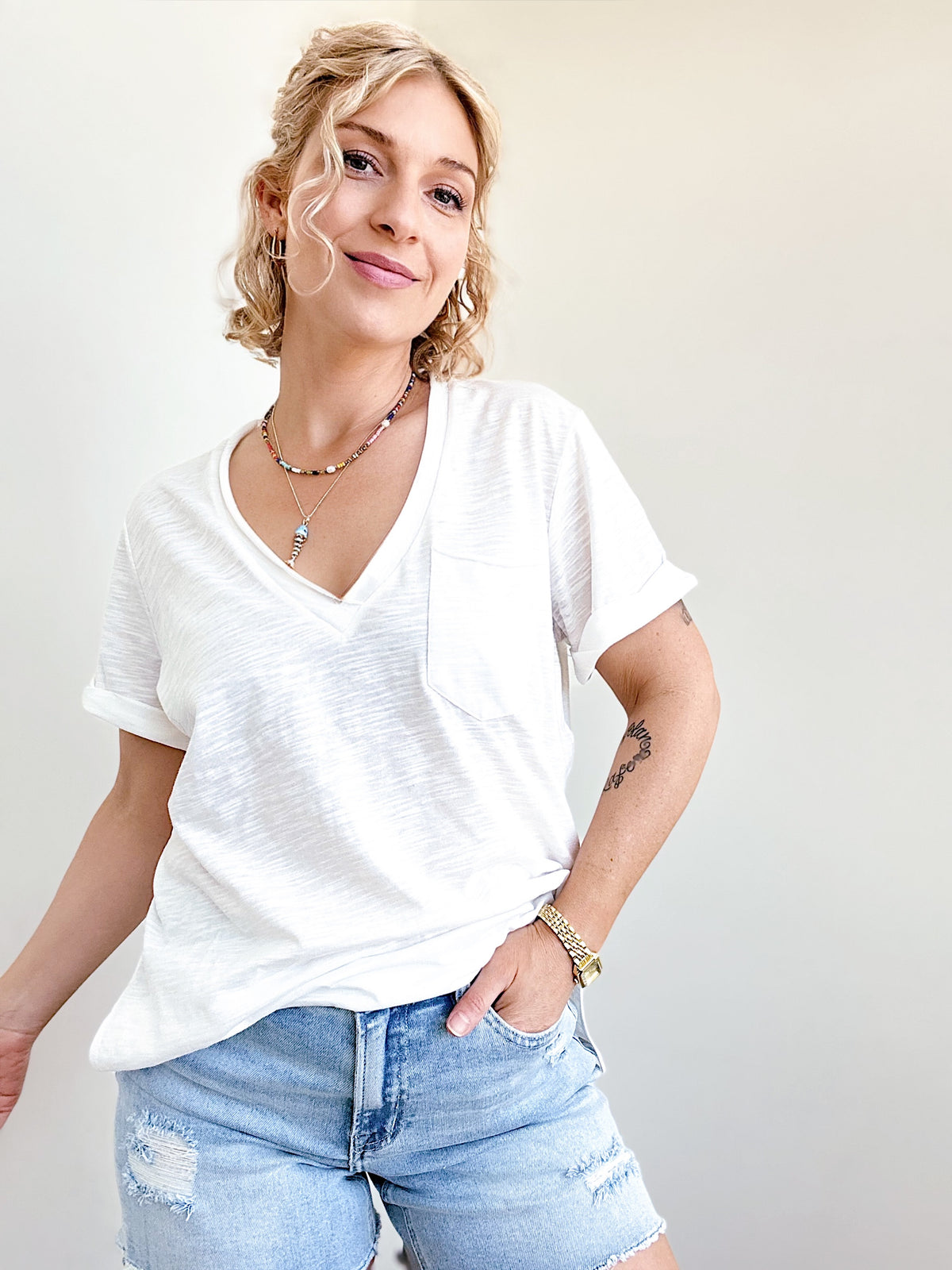 Sydney V-neck Short Sleeve Top White