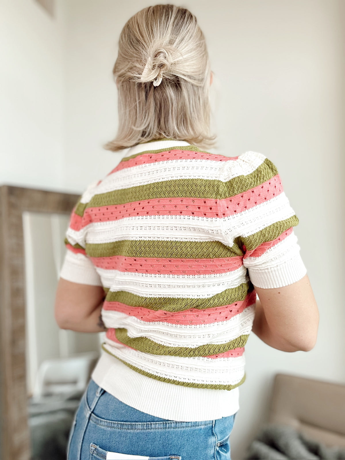 Mariah Striped Pointelle Knit Top