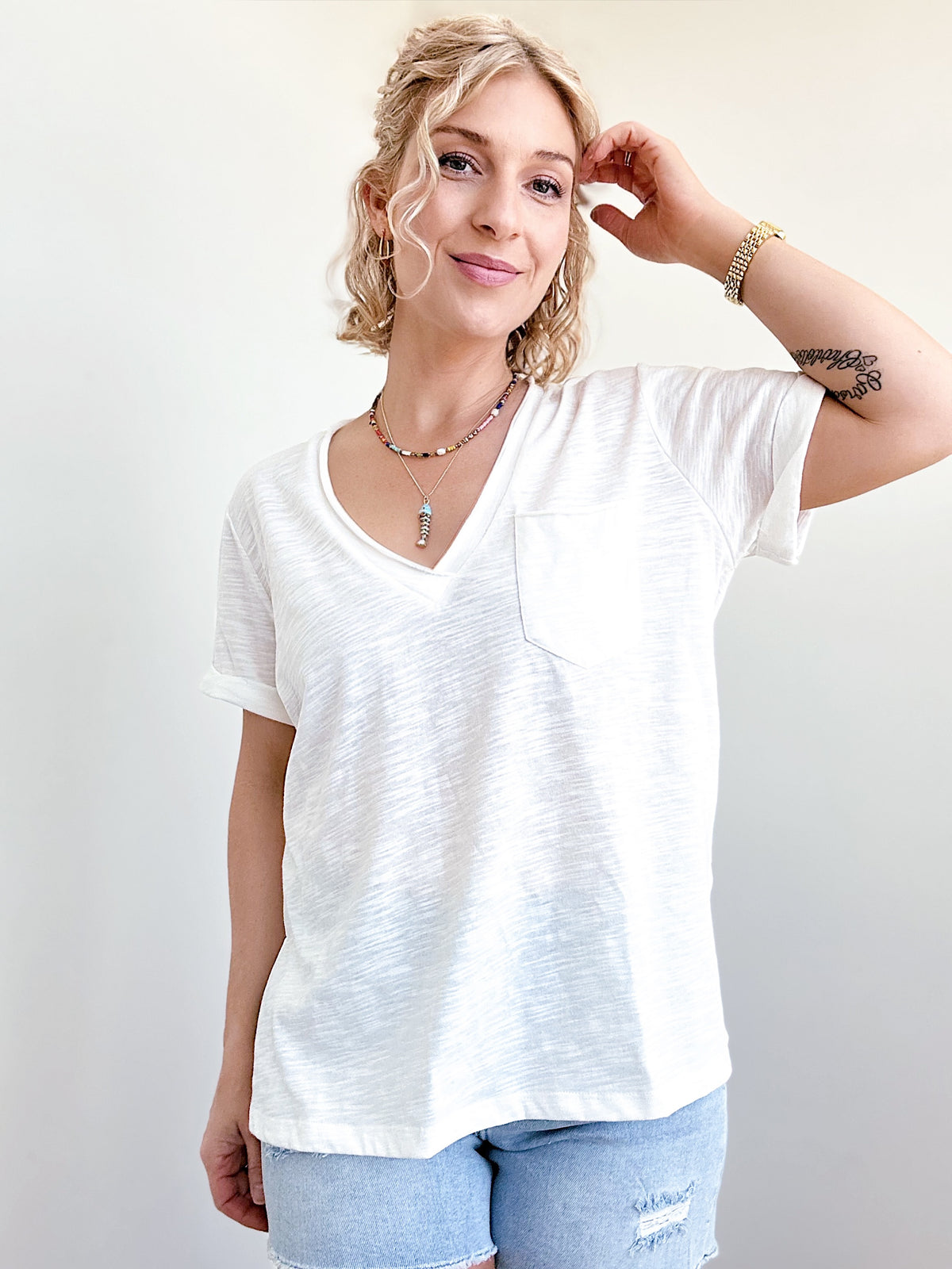 Sydney V-neck Short Sleeve Top White