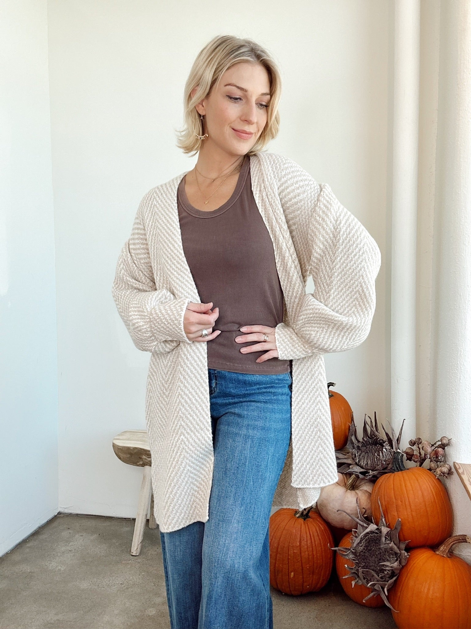 Emma Herringbone Cardigan Taupe