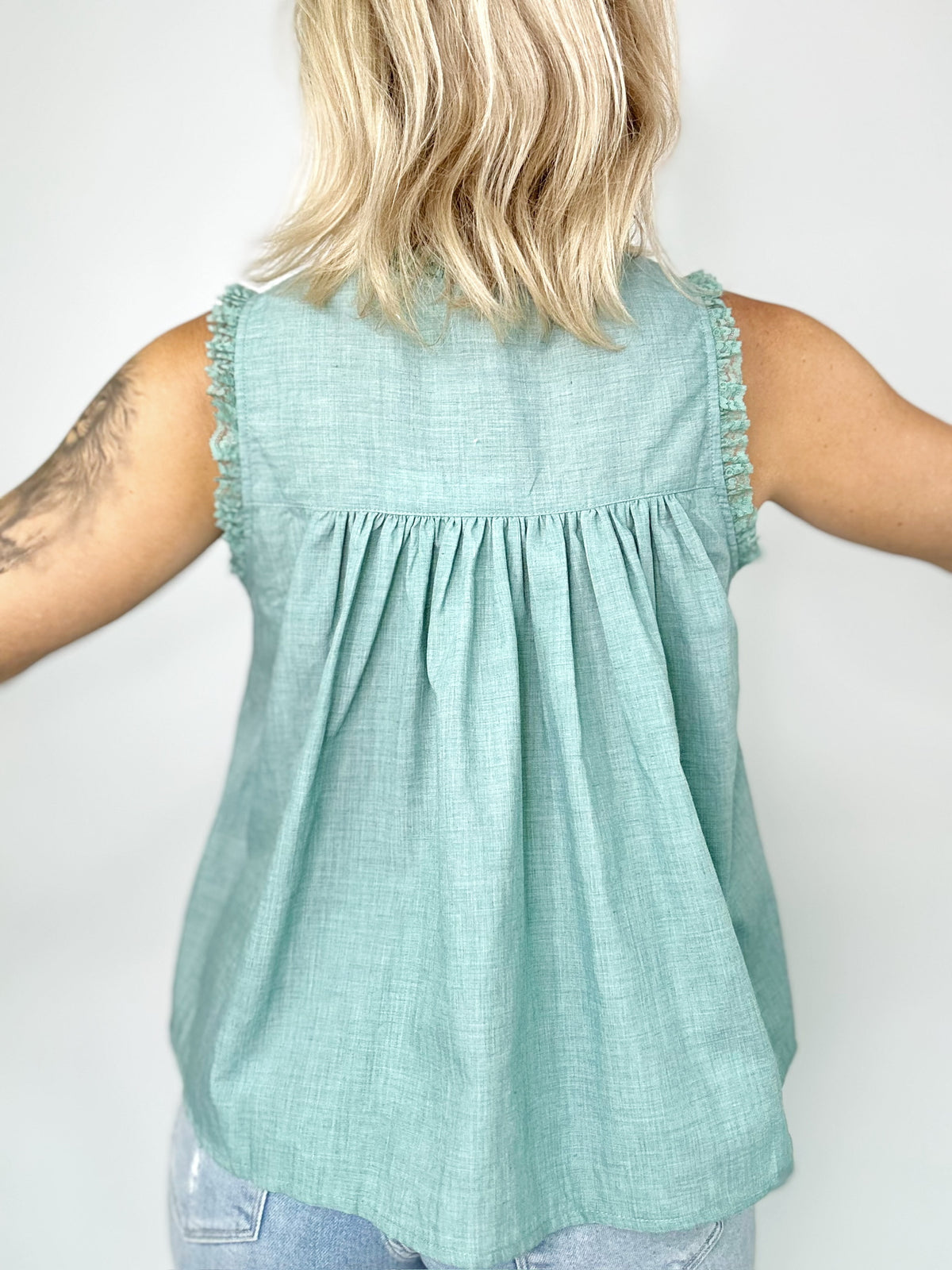 Blaire Boho Lace Ruffle Blouse Teal
