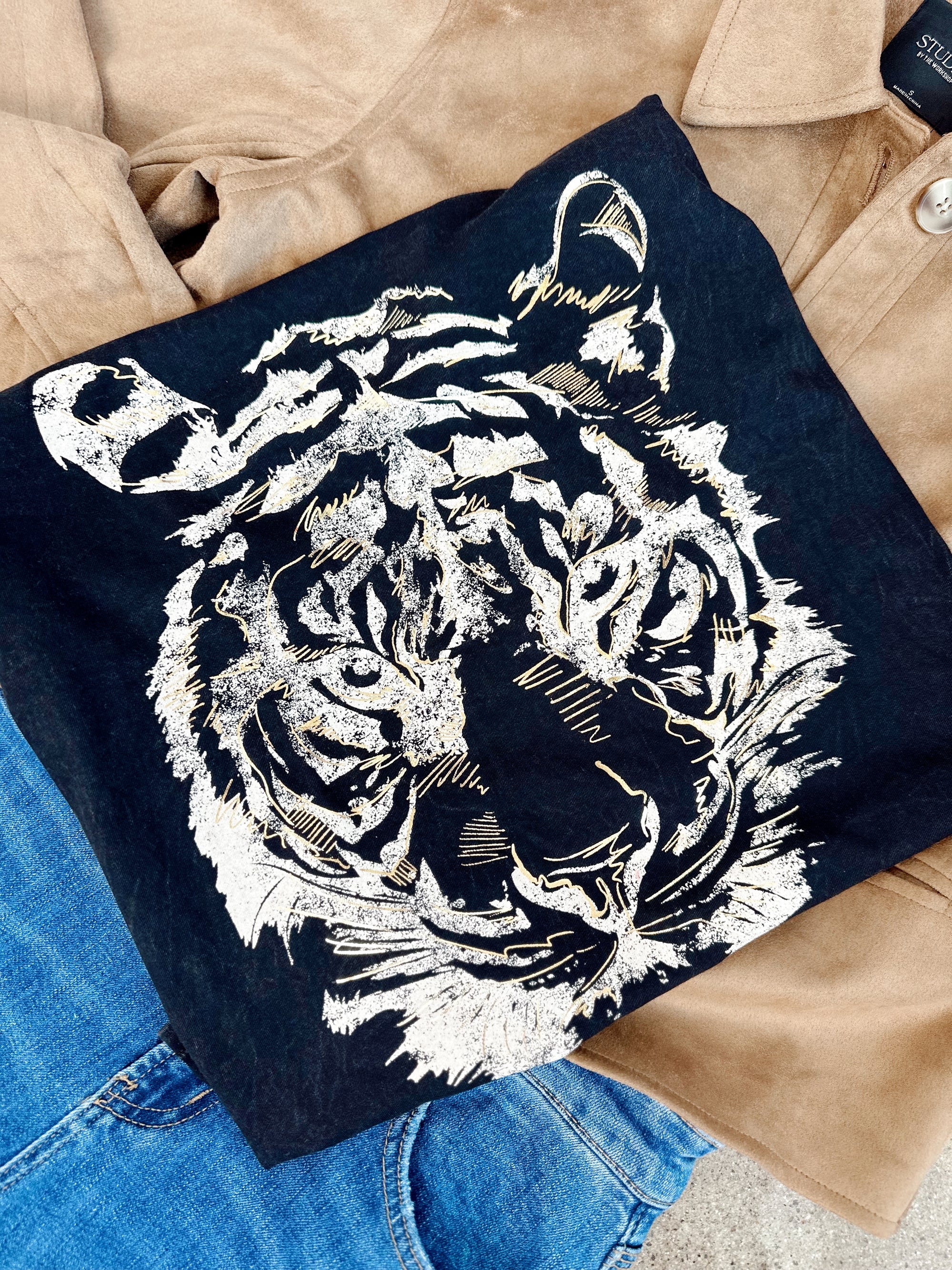Golden Foiled Tiger Face Graphic Tee