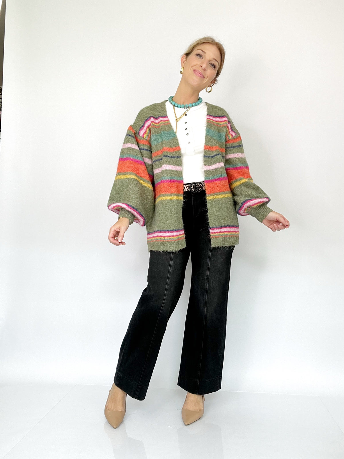Evelyn Stripe Cardigan Olive