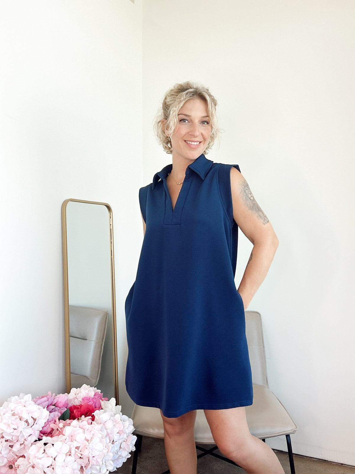 Adley Sleeveless V- Neck Mini Dress Navy