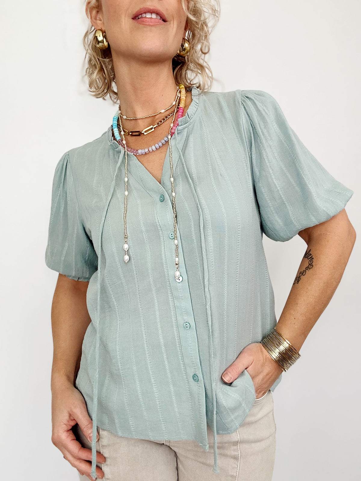 Kat Linen Blended Blouse Sage