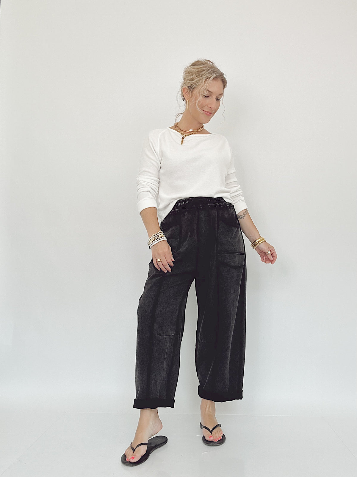 Heidi Barrel Fit Utility Knit Pants Black