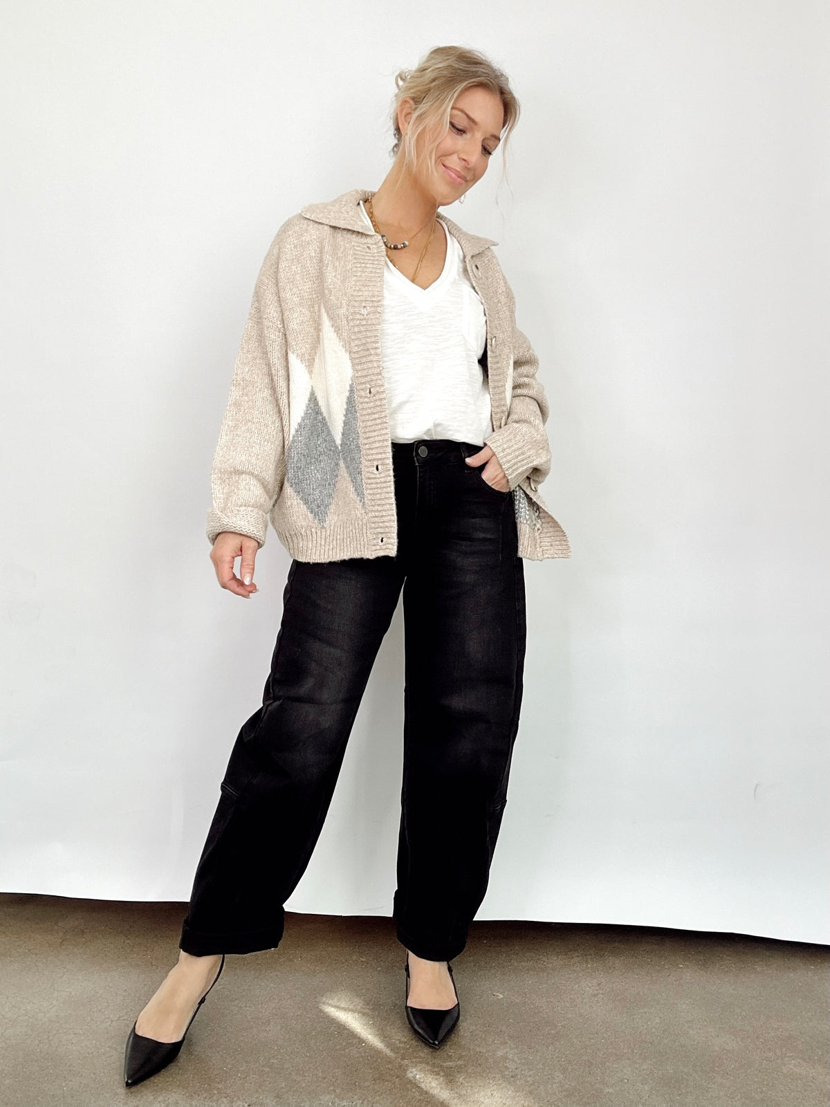 Callie Argyle Knit Cardigan Sand