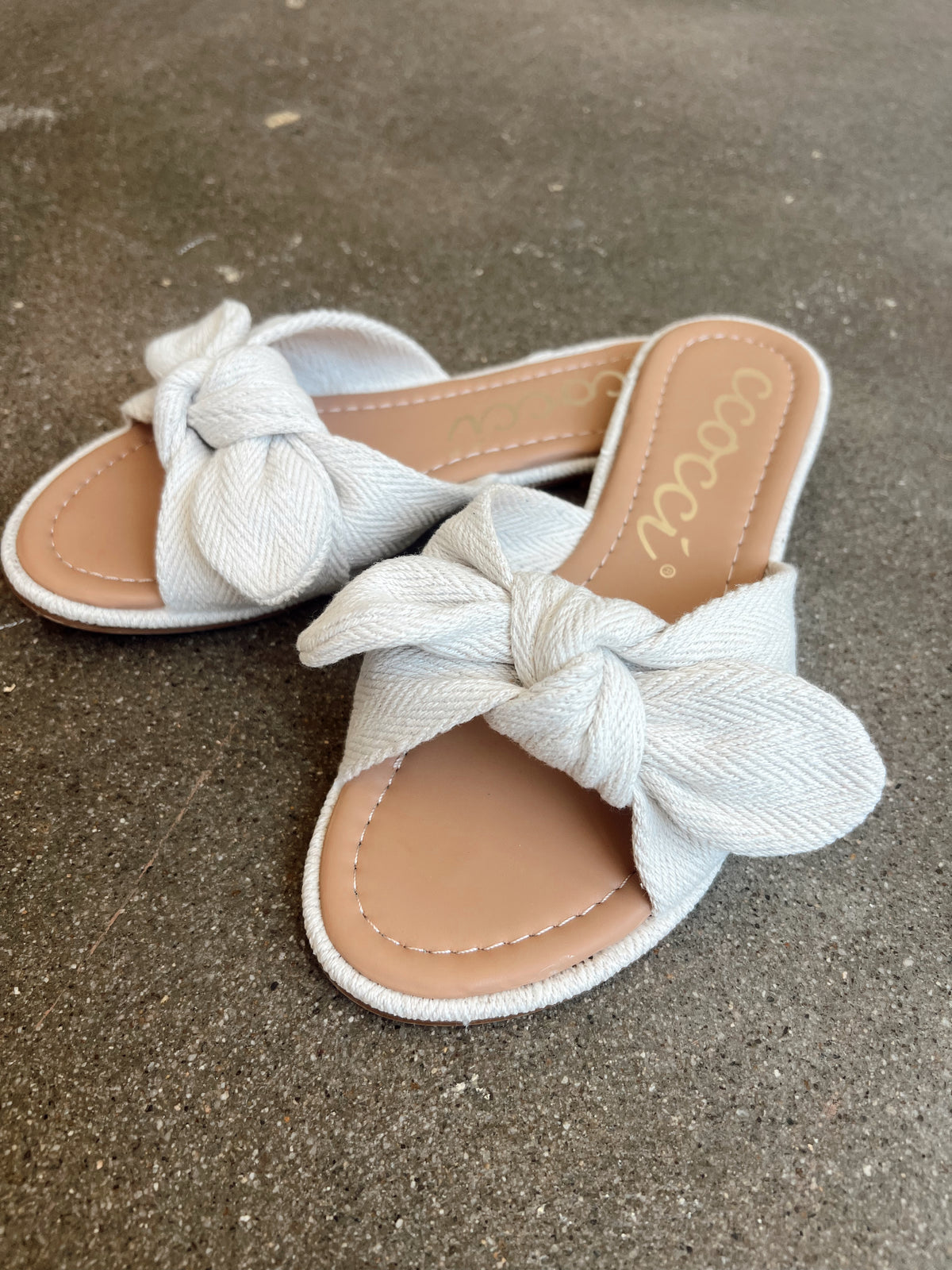 Rachael Striped Canvas Bow Sandal, Natural