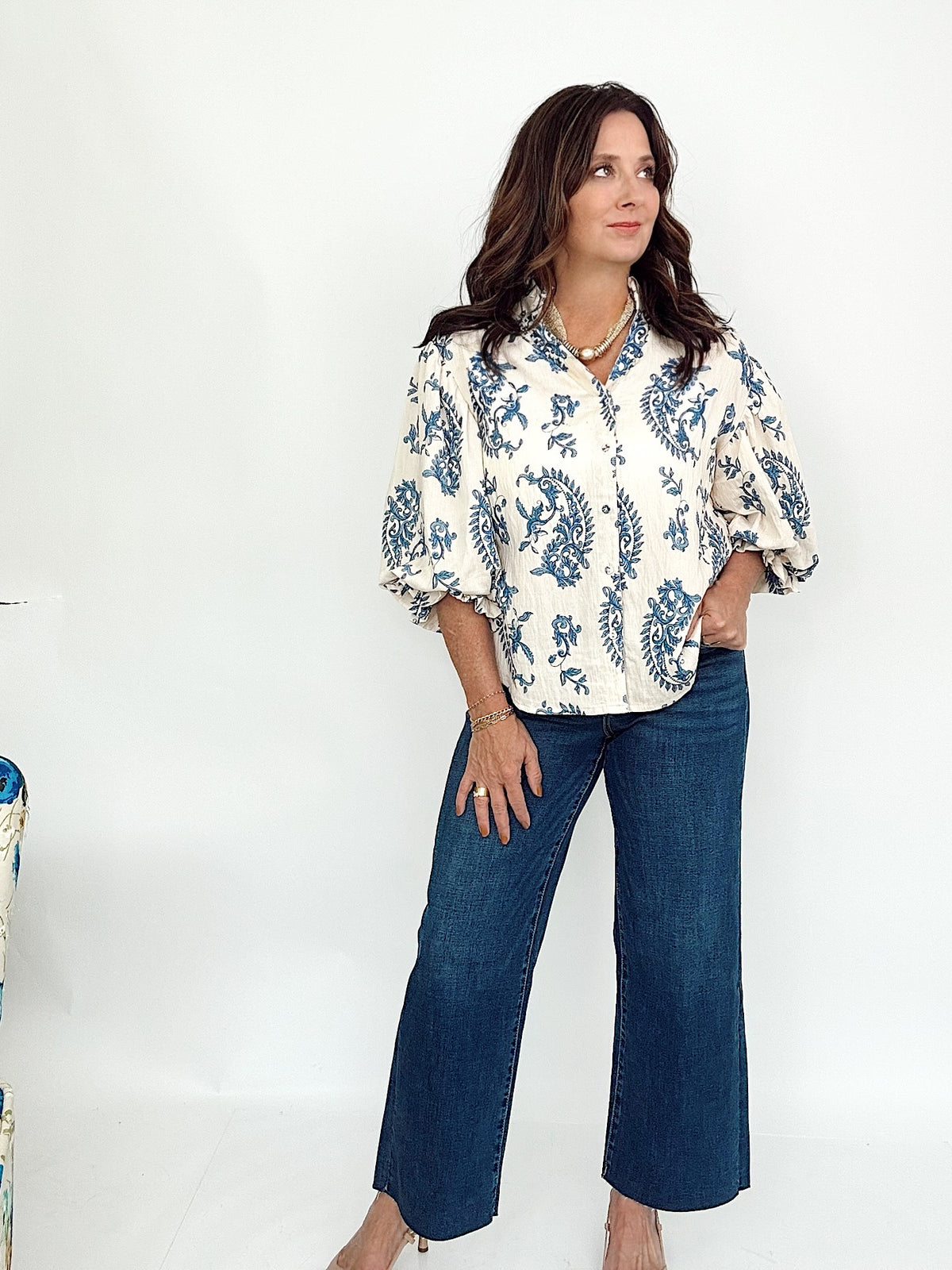 Callie Balloon Sleeves Blouse Blue