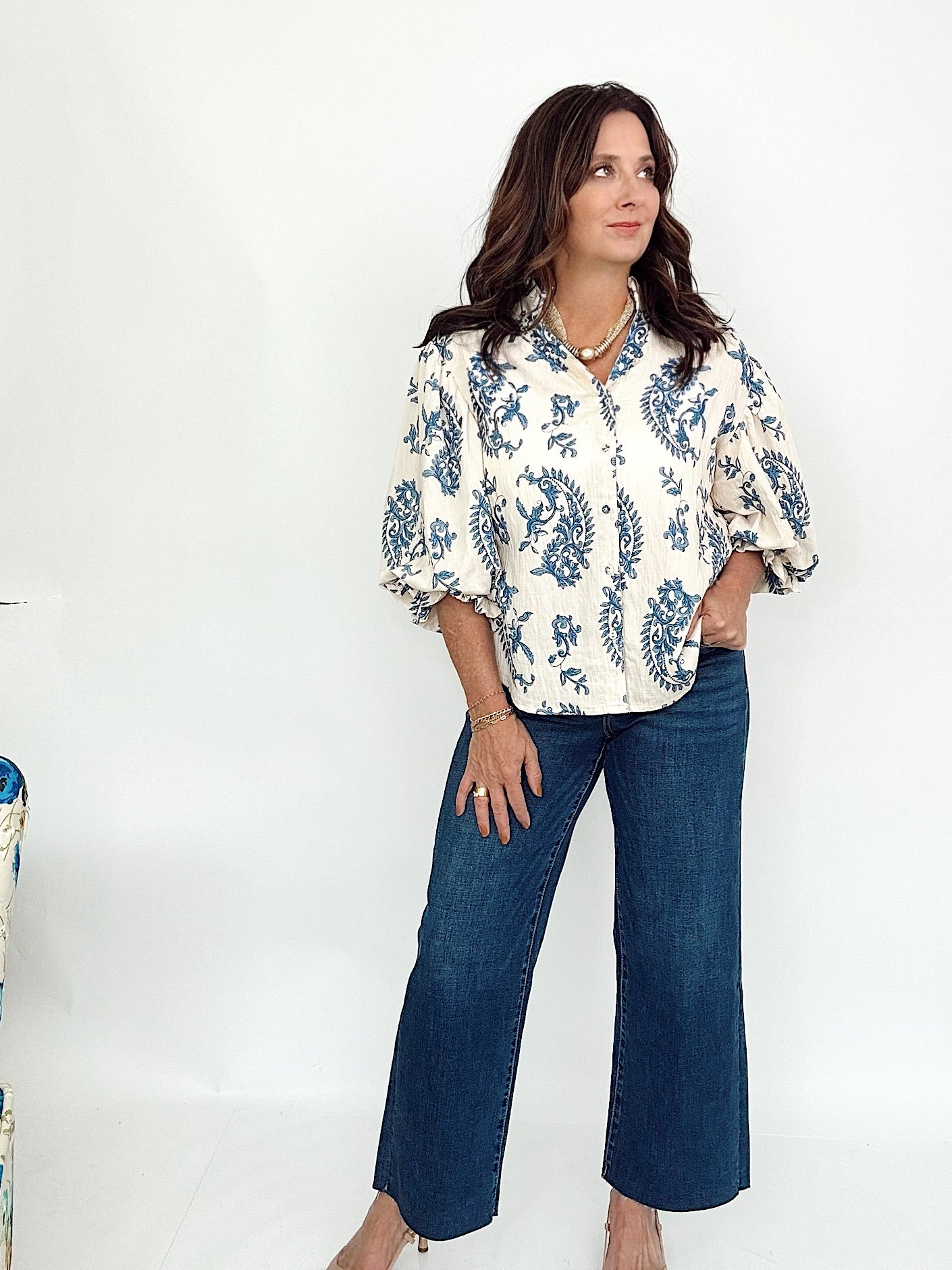 Callie Balloon Sleeves Blouse Blue
