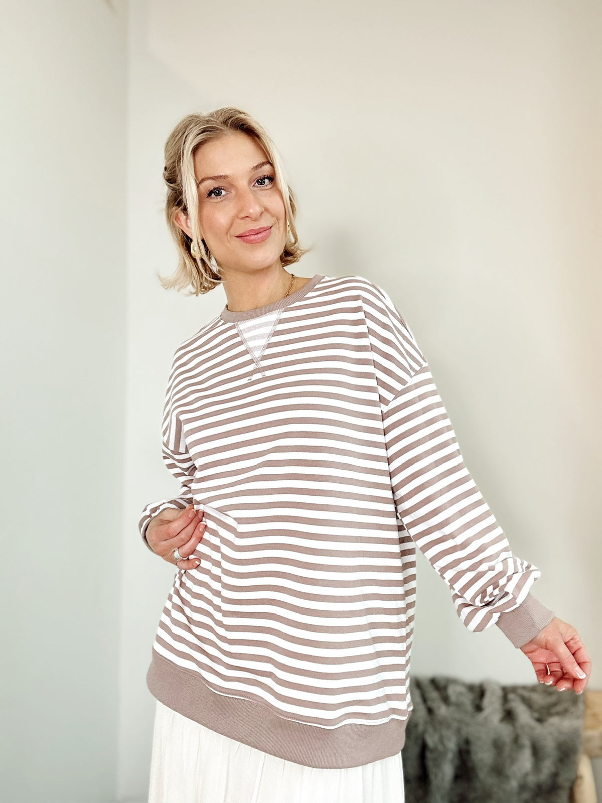 Kodi Striped Sweatshirt Ivory/Taupe