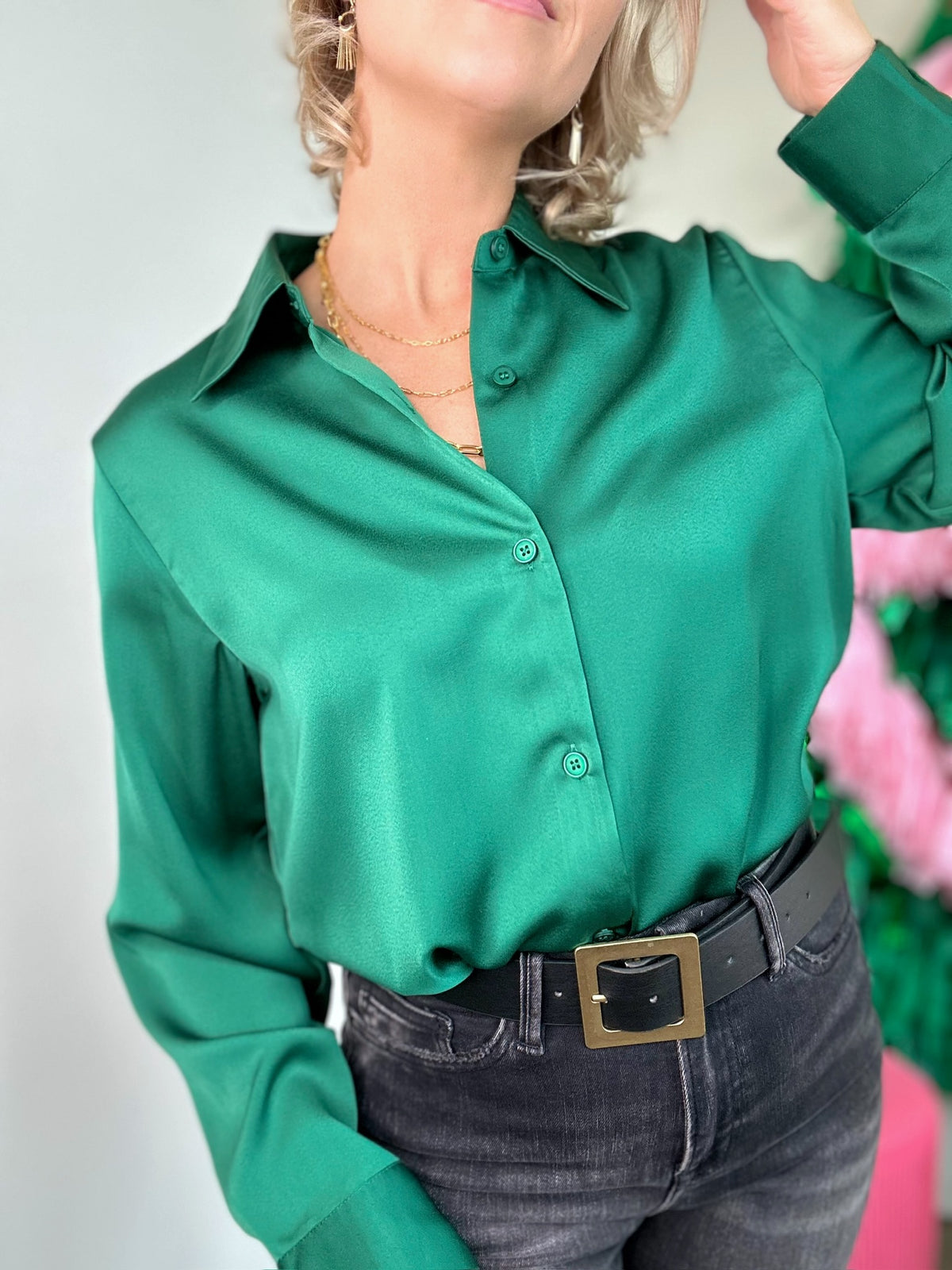 Grace Satin Blouse Sea Green