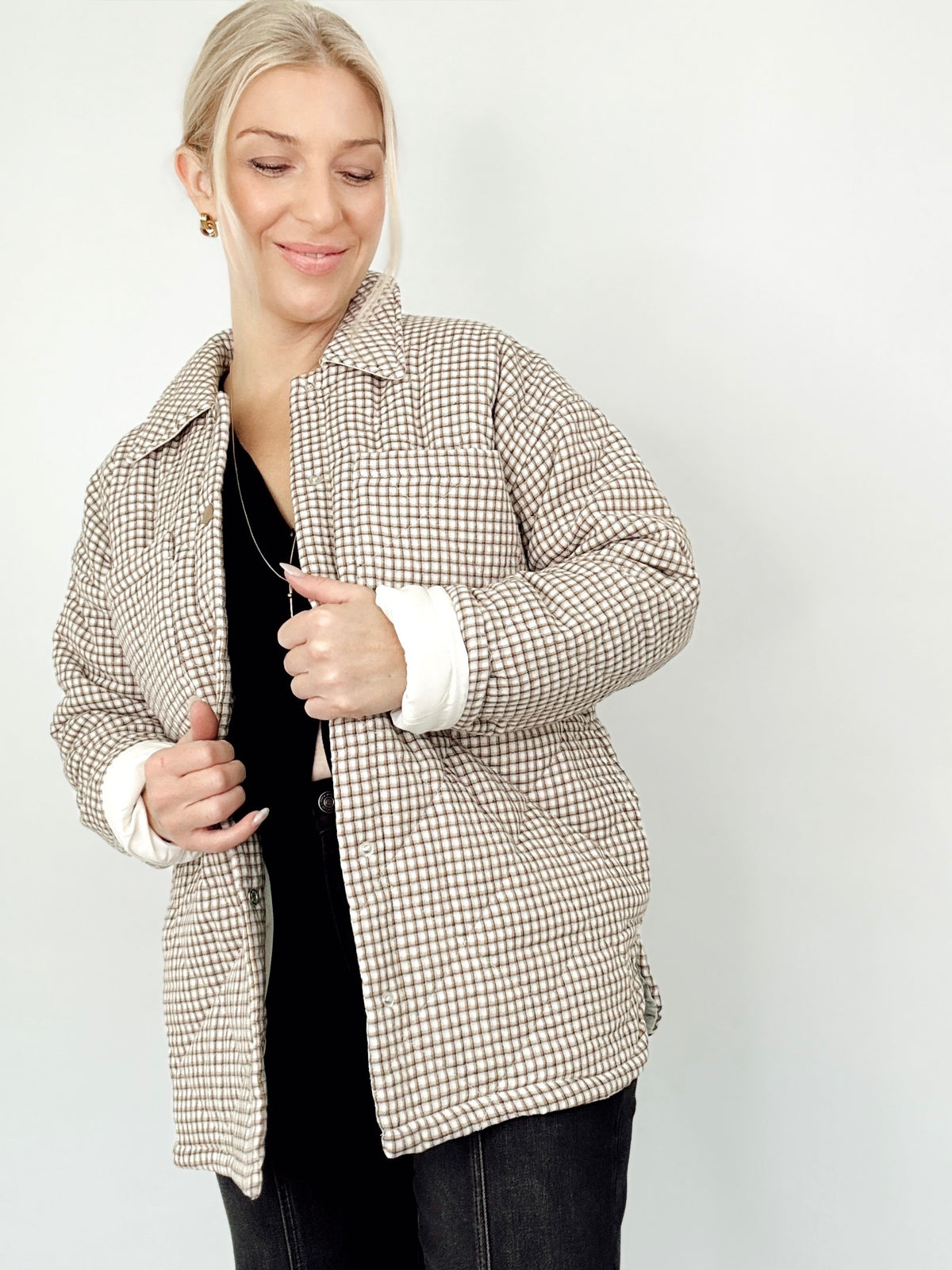 Mary Oversized Checker Print Puffer Jacket
