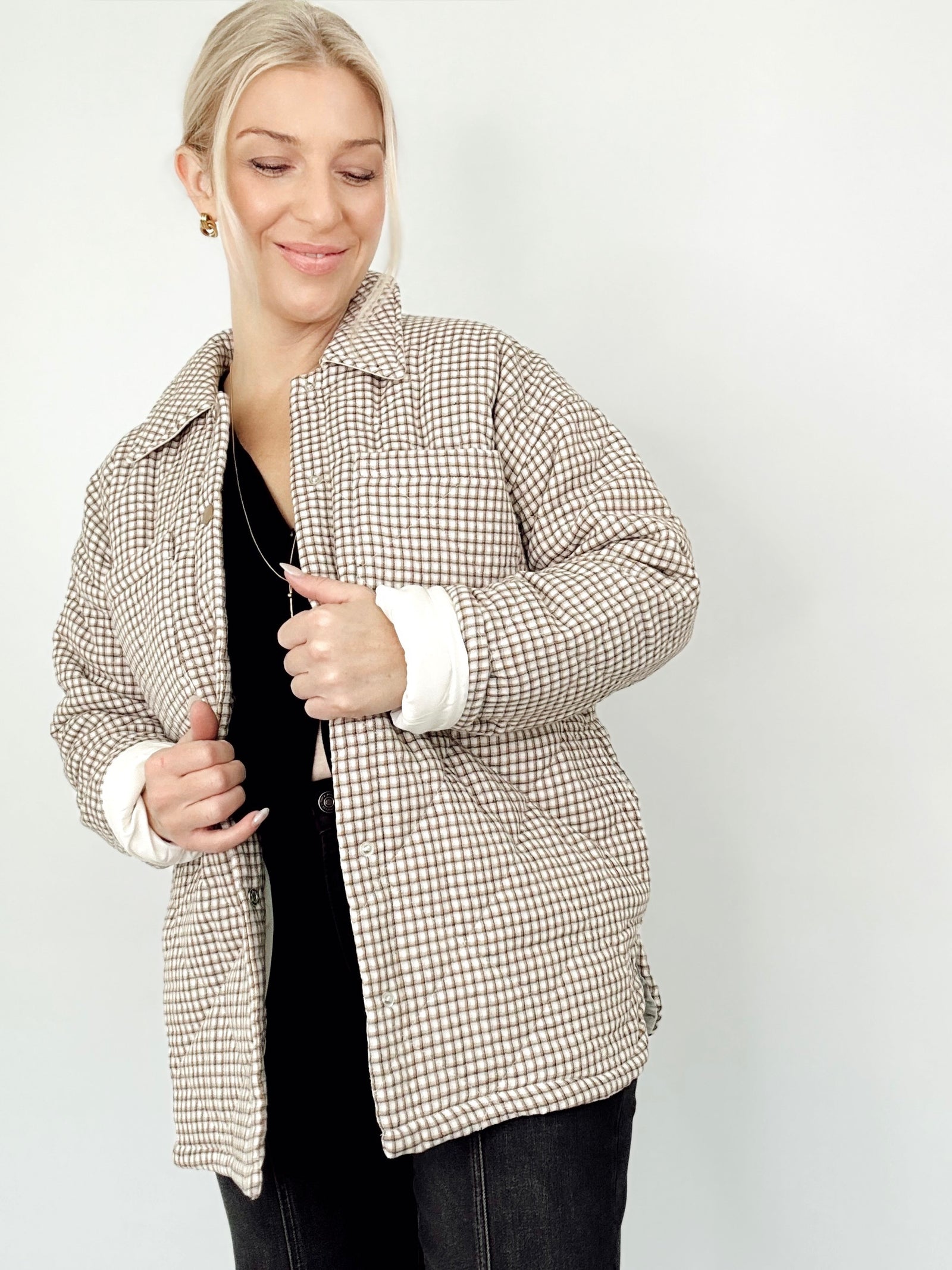 Mary Oversized Checker Print Puffer Jacket