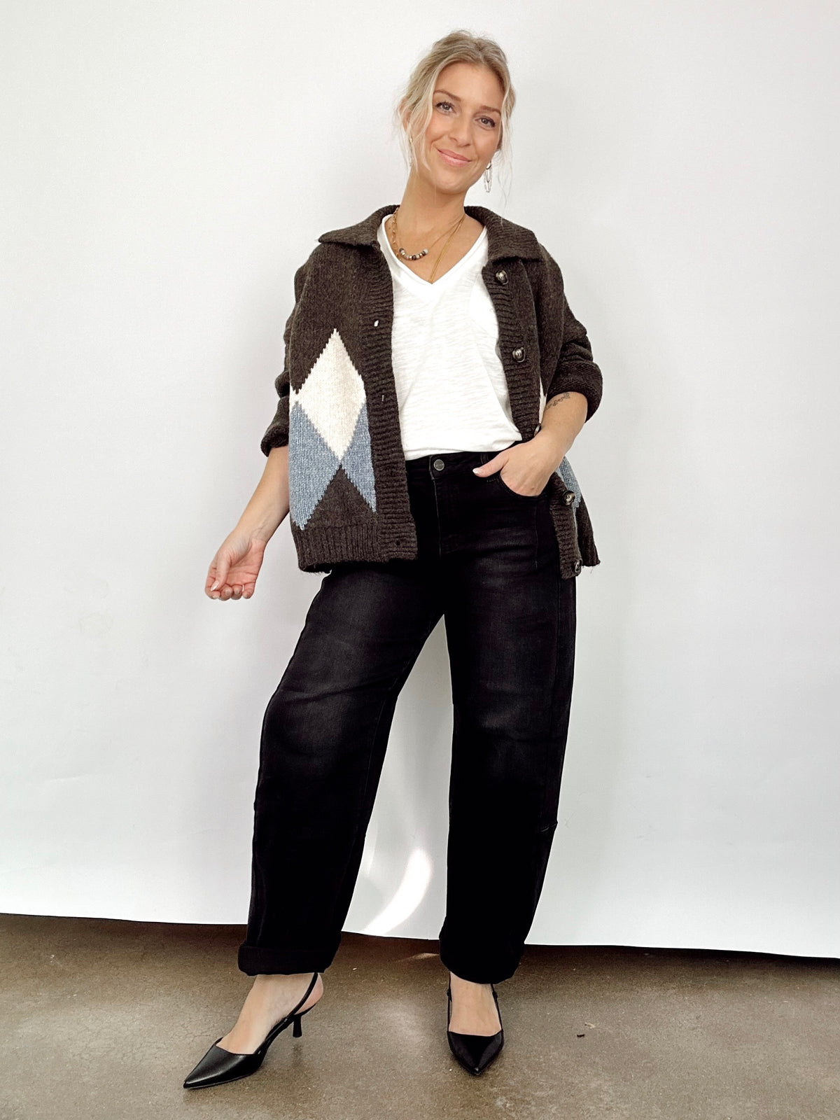 Callie Argyle Knit Cardigan Brown