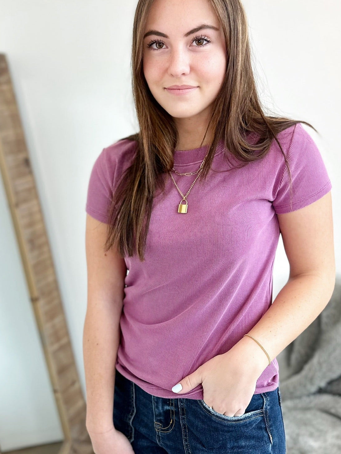 Dina Ribbed Top Off Orchid