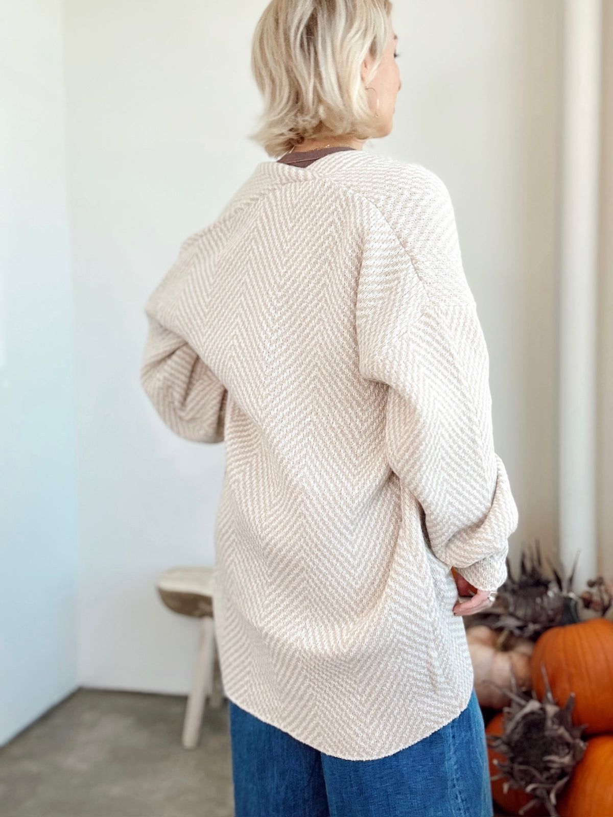 Emma Herringbone Cardigan Taupe