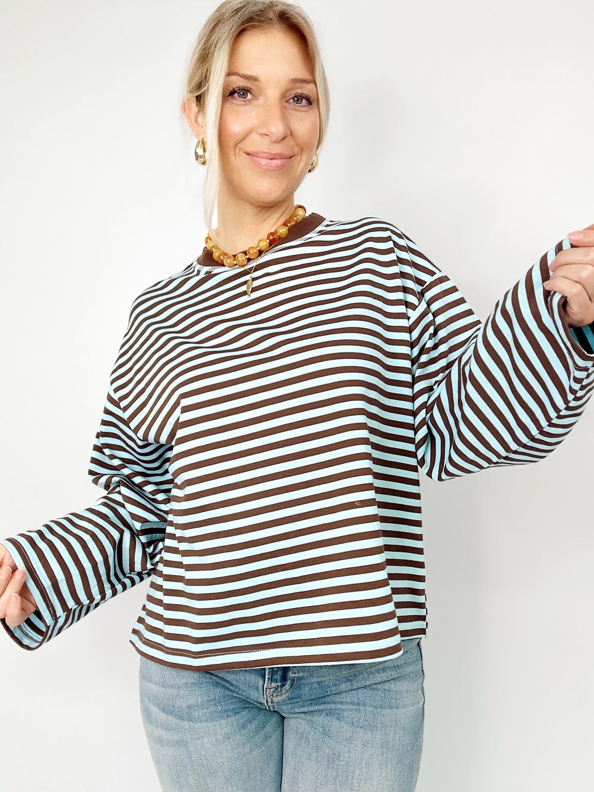Brielle Striped Contrast Top Blue Multi