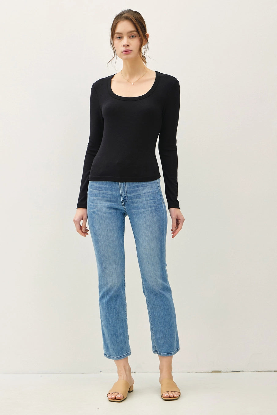 Betty Basic Scoop Neck Long Sleeve Top Black
