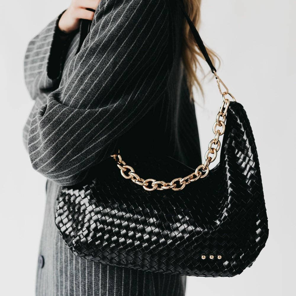 Sienna Slouchy Woven Shoulder Bag Gold Metallic Diamond Black