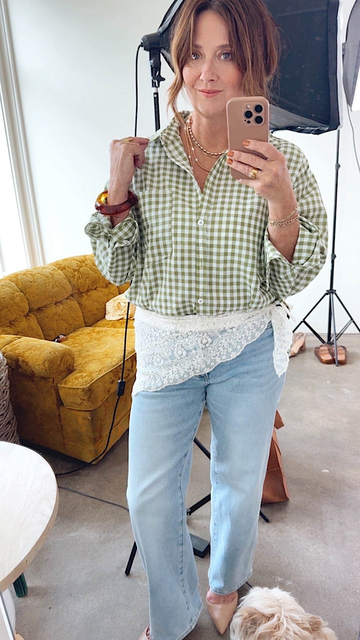 Bobbi Gingham Print Shirt Leaf