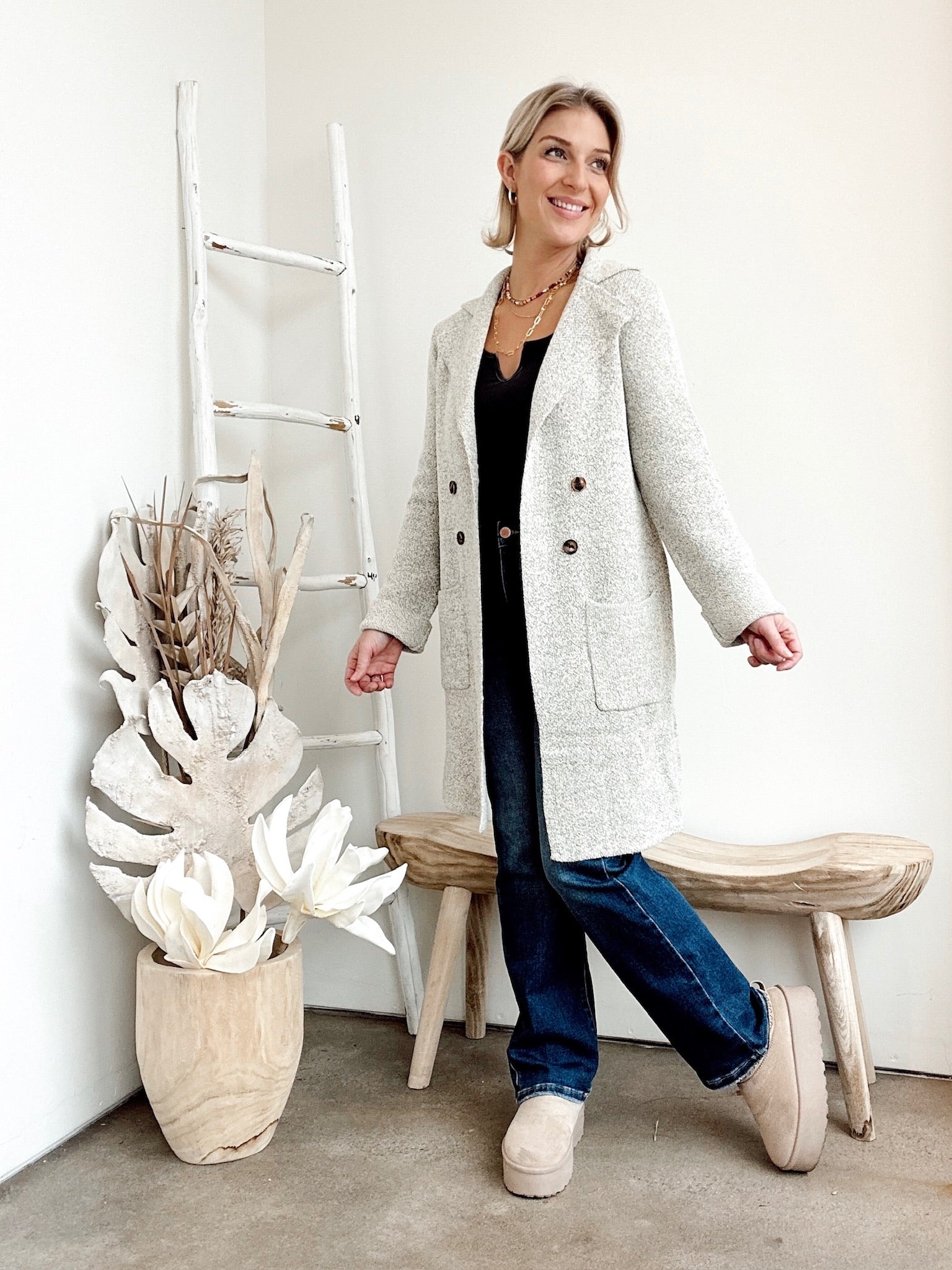 Brielle Open Sweater Coat Oatmeal