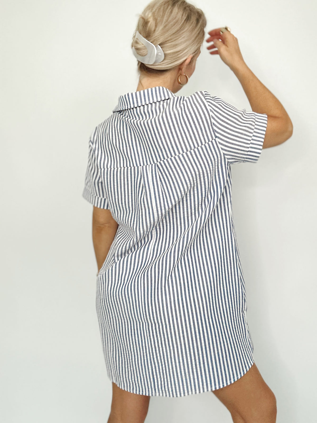Macy Striped Shirt Dress Navy/White