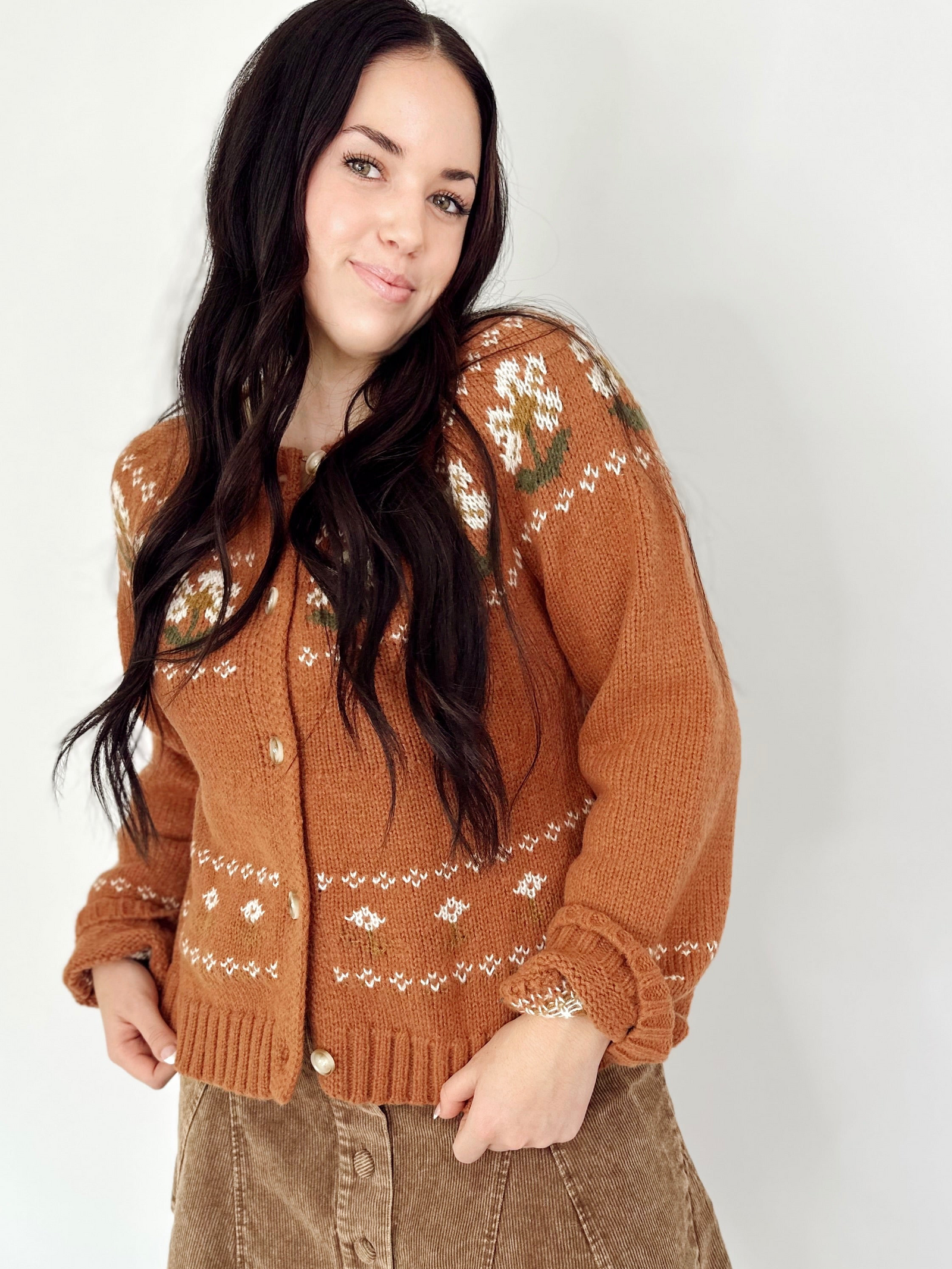 Chantel Flower Button Down Sweater Cardigan