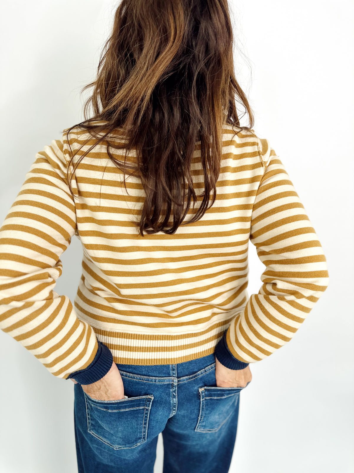 Faith Stripe Button Down Cardigan Mustard/Navy
