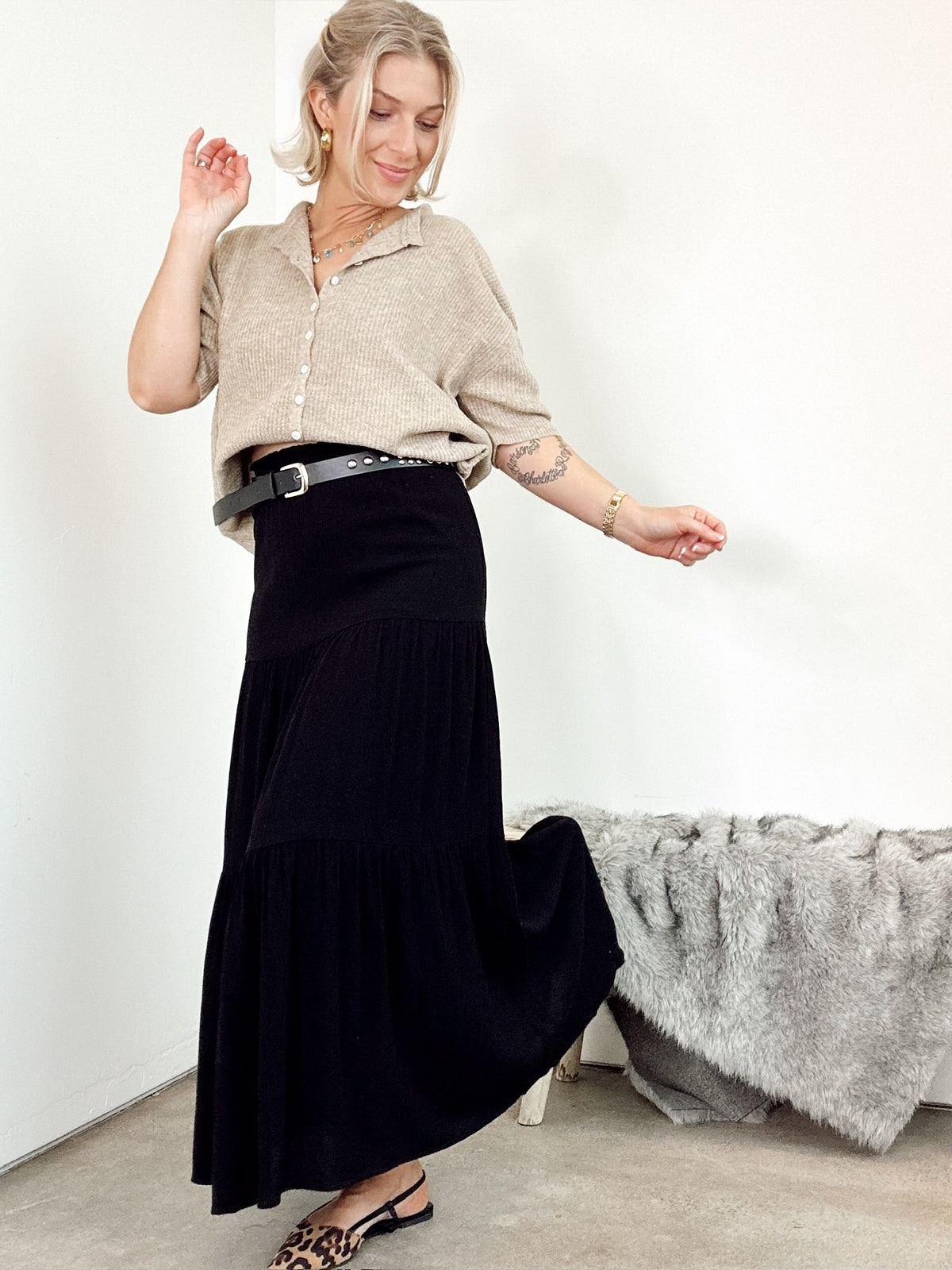 Lucy Tiered Maxi Skirt Black