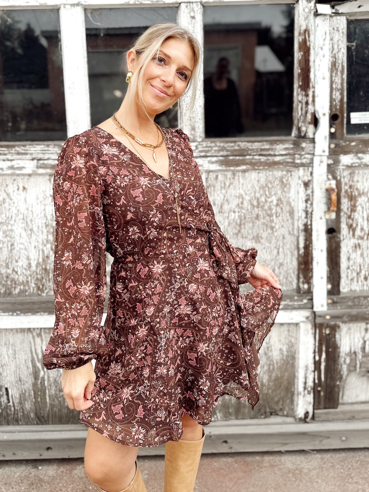 Regina Floral Paisley Wrap Mini Dress